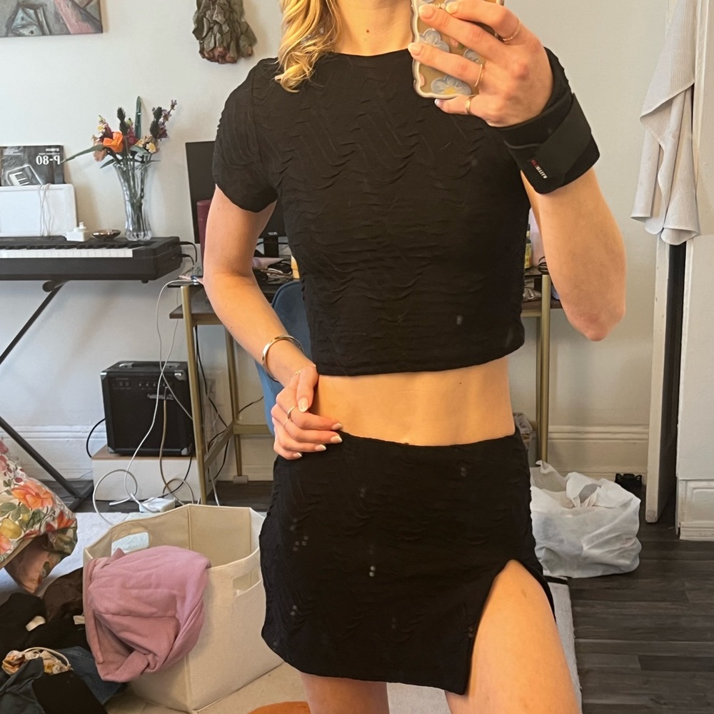 black crop top skirt set from princess polly size xs